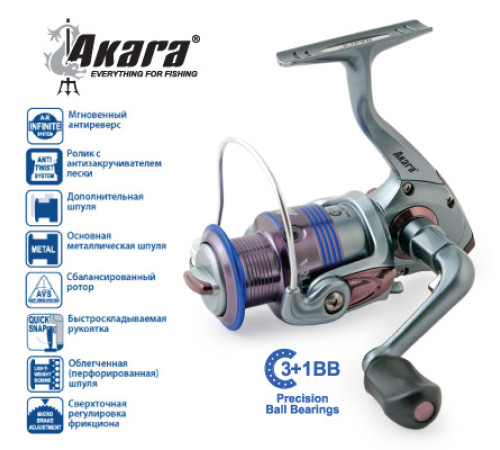 Безынерционная катушка Akara Galeon FG 2000A. 3 ш.п. + 1 р.п.