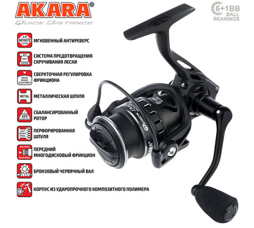 Катушка безынерционная Akara Quick Distance 2000. 6 ш.п. + 1 р.п.