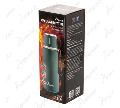 Термос (T-KD-7030-0.7) 700ML хаки (пробка-ситечко, крышка-кружка, ремешок) TONAR