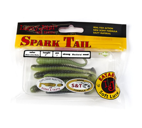 Силиконовые приманки Lucky John Pro Series Spark Tail 3,0in T53, 7шт, виброхвост
