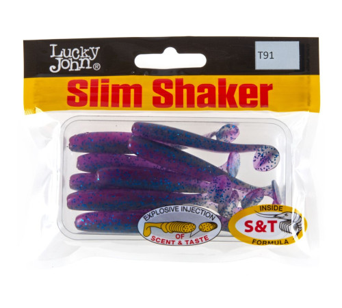 Силиконовые приманки Lucky John Pro Series SLIM SHAKER 3,0in T91, 9шт, виброхвост