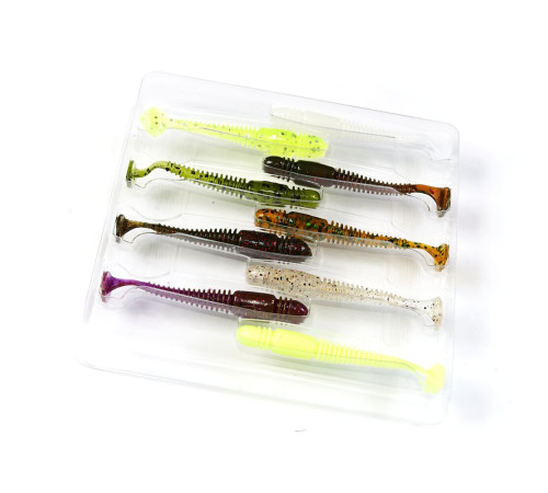 Силиконовые приманки Lucky John Pro Series TIOGA 2.4in MIX1, 9шт, виброхвост