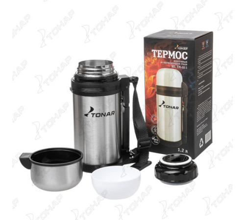 Термос TONAR 1200ML HS.TM-011  (дополн.пласт.чашка, скл.ручка, ремень)
