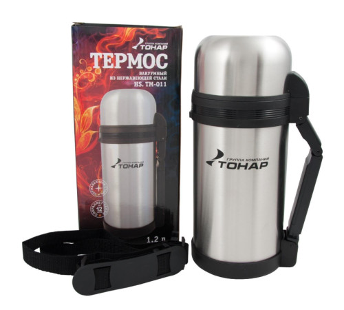 Термос TONAR 1200ML HS.TM-011  (дополн.пласт.чашка, скл.ручка, ремень)