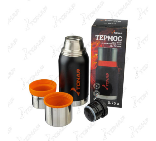 Термос TONAR 750ML HS.TM-038  черный (2 крышки-кружки)