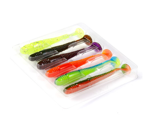 Силиконовые приманки Lucky John Pro Series TIOGA 3.4in MIX1, 6шт, виброхвост