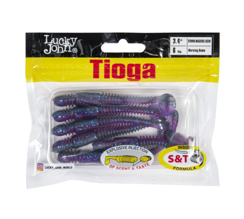 Силиконовые приманки Lucky John Pro Series TIOGA 3.4in T91, 6шт, виброхвост