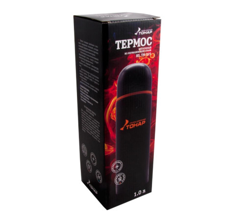 Термос TONAR 1000ML HS.TM-025  черный (дополн.пласт.чашка)