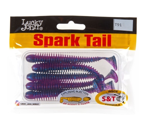 Силиконовые приманки Lucky John Pro Series Spark Tail 4,0in T91, 5шт, виброхвост