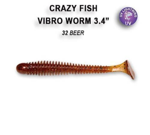 Силиконовая приманка Crazy Fish Vibro worm 3.4" 12-85-32-4, цвет #32, 5 шт.