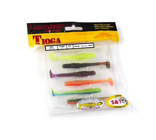 Силиконовые приманки Lucky John Pro Series TIOGA 2.9in MIX1, 7шт, виброхвост