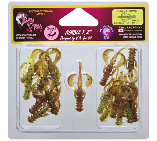Силиконовые приманки Crazy Fish NIMBLE 1.2" 4d, 16шт, рак