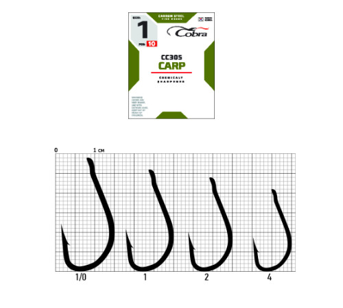 Крючки Cobra CARP сер. CC305, №4, 10шт.