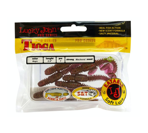 Силиконовые приманки Lucky John Pro Series TIOGA 2.9in S14, 7шт, виброхвост