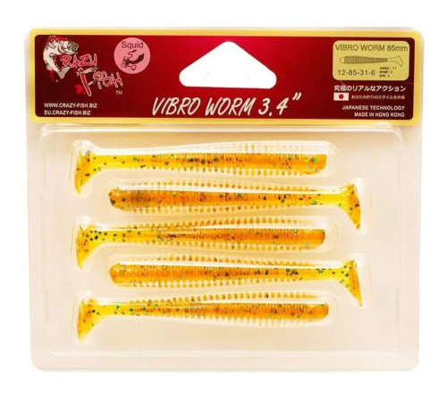 Силиконовая приманка Crazy Fish VIBRO WORM 3.4" 31, 5шт, виброхвост
