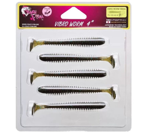 Силиконовая приманка Crazy Fish VIBRO WORM 4.0" 42, 5шт, виброхвост