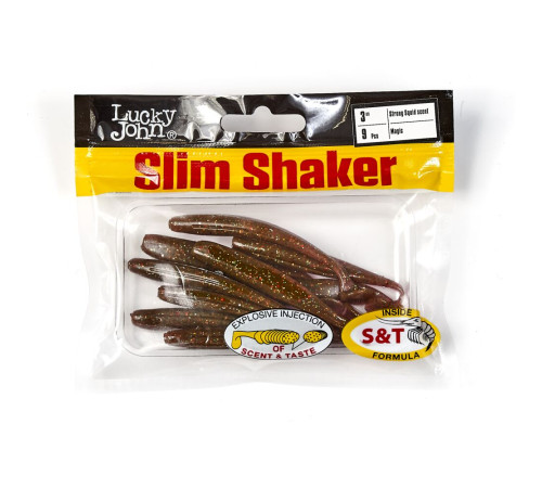 Силиконовые приманки Lucky John Pro Series SLIM SHAKER 3,0in S14, 9шт, виброхвост