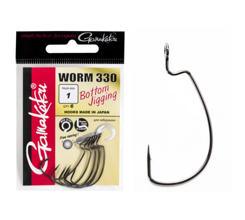 Крючки офсетные Gamakatsu WORM 330 Bottom Jigging, размер 1, 6шт