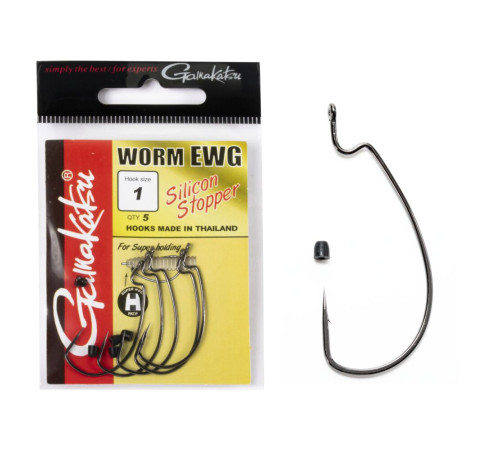 Крючки офсетные Gamakatsu WORM EWG Silicon Stopper, №1, 5шт.