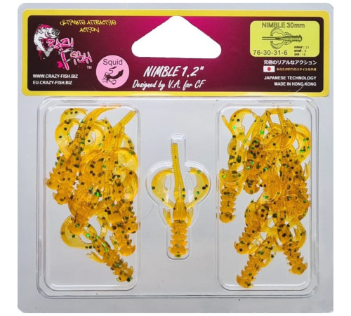 Силиконовые приманки Crazy Fish NIMBLE 1.2" 31, 16шт, рак