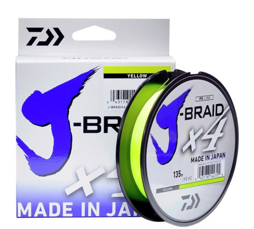 Плетеная леска Daiwa J-Braid x4 BRAID Yellow 135м,  0.10мм