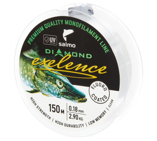 Монофильная леска Salmo Diamond EXELENCE FLUORO COATED Clear 150м,  0.18мм