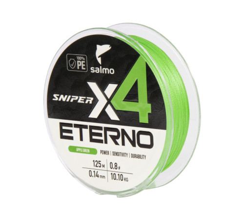 Плетеная леска Salmo Sniper Eterno х4 BRAID Apple Green 125м,  0.14мм