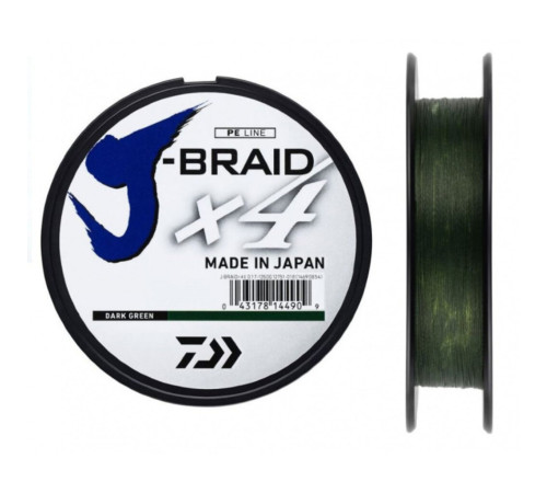 Плетеная леска Daiwa J-Braid x4 BRAID Dark Green 270м,  0.07мм