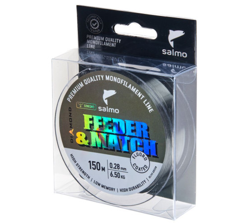 Монофильная леска Salmo Diamond FEEDER &amp;MATCH FLUORO COATED Olive Green 150м,  0.28мм