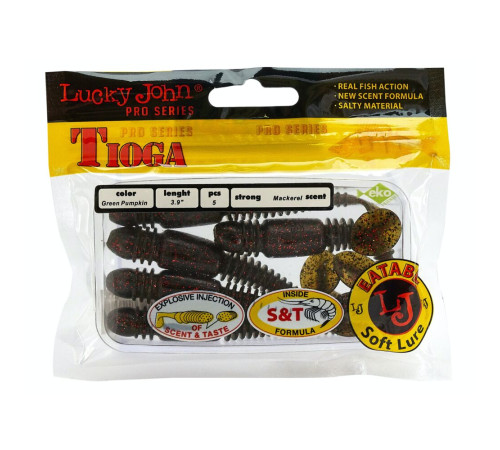 Силиконовые приманки Lucky John Pro Series TIOGA 3.9in PA03, 5шт, виброхвост