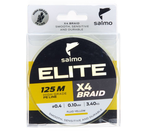 Плетеная леска Salmo Elite х4 BRAID Fluo Yellow 125м,  0.1мм