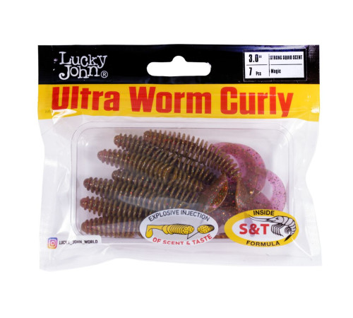 Lucky John Pro Series ULTRA WORM CURLY 3.0in S14, 7шт.