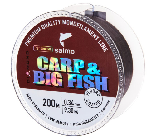 Монофильная леска Salmo Diamond CARP &amp;BIG FISH FLUORO COATED Dark Brown 200м,  0.34мм