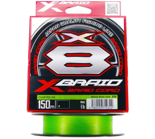 Плетеная леска YGK X-Braid Braid Cord х8 BRAID Chartreuse 150м,  0.117мм