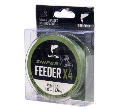Плетеная леска Salmo Sniper Feeder х4 BRAID Army Green 150м,  0.1мм