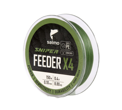 Плетеная леска Salmo Sniper Feeder х4 BRAID Army Green 150м,  0.1мм