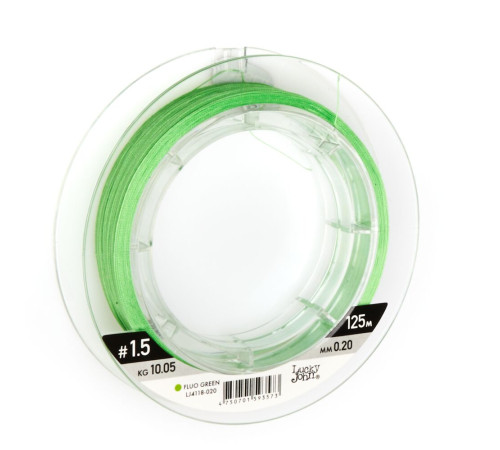 Плетеная леска Lucky John Vanrex х8 BRAID Fluo Green 125м,  0.20мм