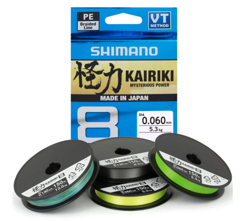 Плетеная леска Shimano Kairiki х8 BRAID Mantis Green 150м,  0.19мм
