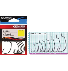 Крючки офсетные Owner J-LIGHT WORM HOOK сер. 5109, размер 1, 6шт