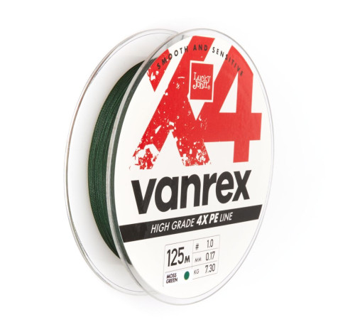 Плетеная леска Lucky John Vanrex х4 BRAID Moss Green 125м,  0.17мм