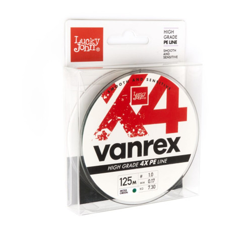 Плетеная леска Lucky John Vanrex х4 BRAID Moss Green 125м,  0.17мм