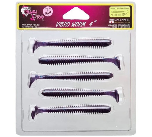 Силиконовая приманка Crazy Fish VIBRO WORM 4.0" 99, 5шт, виброхвост
