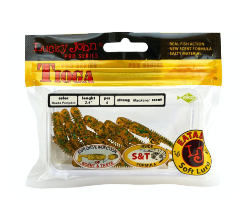 Силиконовые приманки Lucky John Pro Series TIOGA 2.4in PA19, 9шт, виброхвост