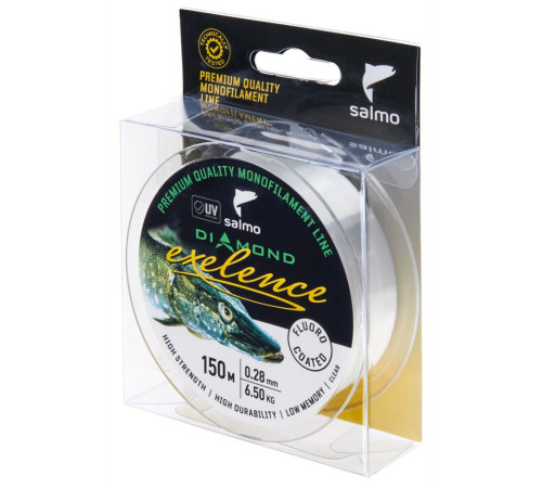 Монофильная леска Salmo Diamond EXELENCE FLUORO COATED Clear 150м,  0.28мм