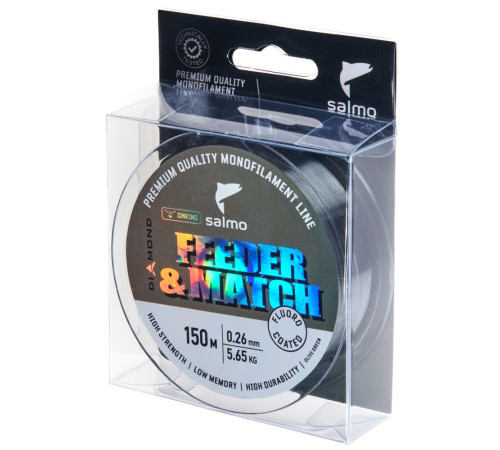 Монофильная леска Salmo Diamond FEEDER &amp;MATCH FLUORO COATED Olive Green 150м,  0.26мм
