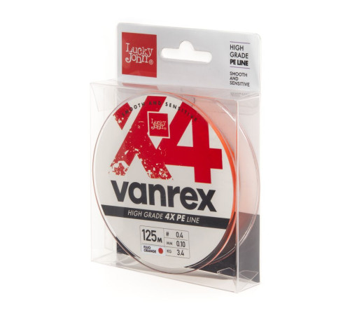 Плетеная леска Lucky John Vanrex х4 BRAID Fluo Orange 125м,  0.10мм
