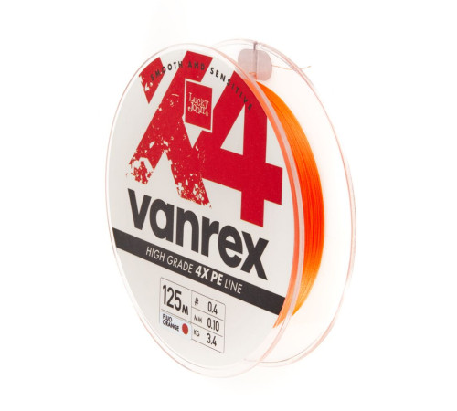 Плетеная леска Lucky John Vanrex х4 BRAID Fluo Orange 125м,  0.10мм