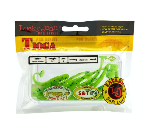 Силиконовые приманки Lucky John Pro Series TIOGA 2.4in T18, 9шт, виброхвост