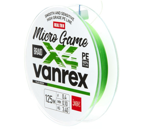 Плетеная леска Lucky John Vanrex Micro Game х4 BRAID Fluo Green 125м,  0.1мм
