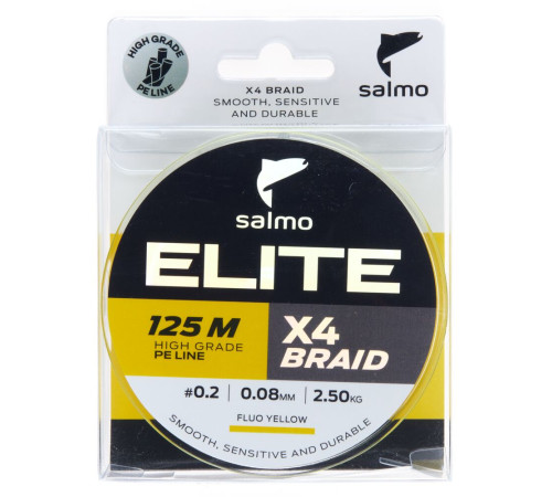 Плетеная леска Salmo Elite х4 BRAID Fluo Yellow 125м,  0.08мм